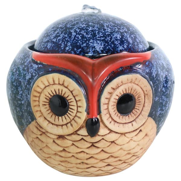 Sunnydaze 6 in. Ceramic Cascading Owl Indoor Tabletop Water Fountain
