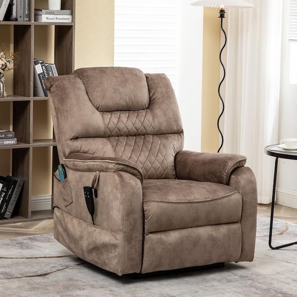 Canmov Power Lift Recliner Camel Velvet Powered Reclining Recliner with  Lift Assistance