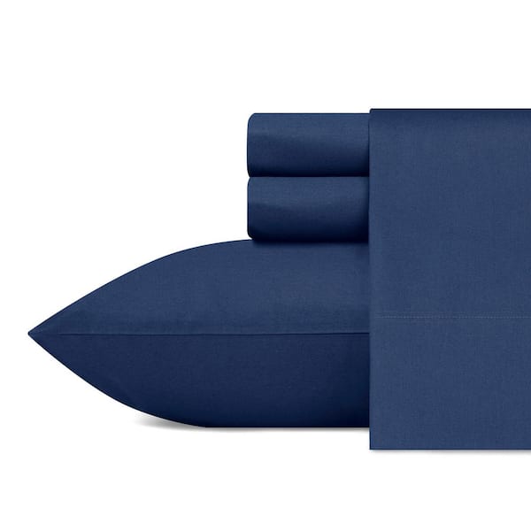 Nautica Solid 3-Piece Navy Blue Percale Cotton Twin Sheet Set