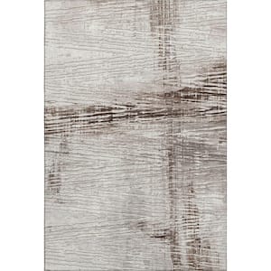 Mayfield Premium Machine Washable Abstract AMF1981 Taupe 3 ft. x 5 ft. Area Rug