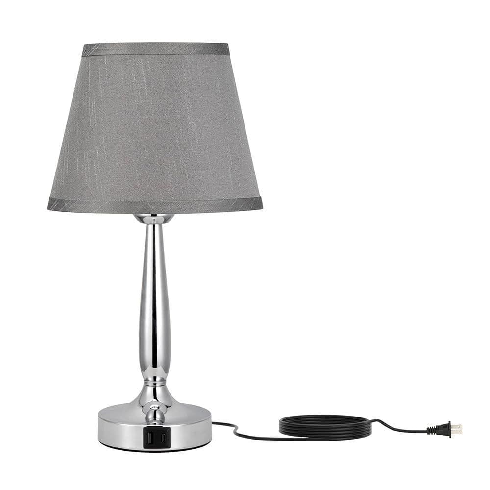 16 in. Silver Touch Lantern Table Lamp with USB C Charging Port