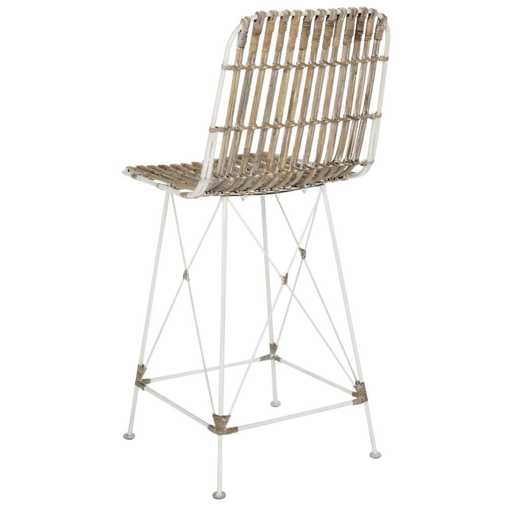 Minerva White Wicker and Metal Counter Stool Set