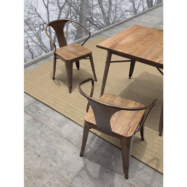 ZUO Helix Dark Brown Wood and Metal Dining Chair (Set of 2)