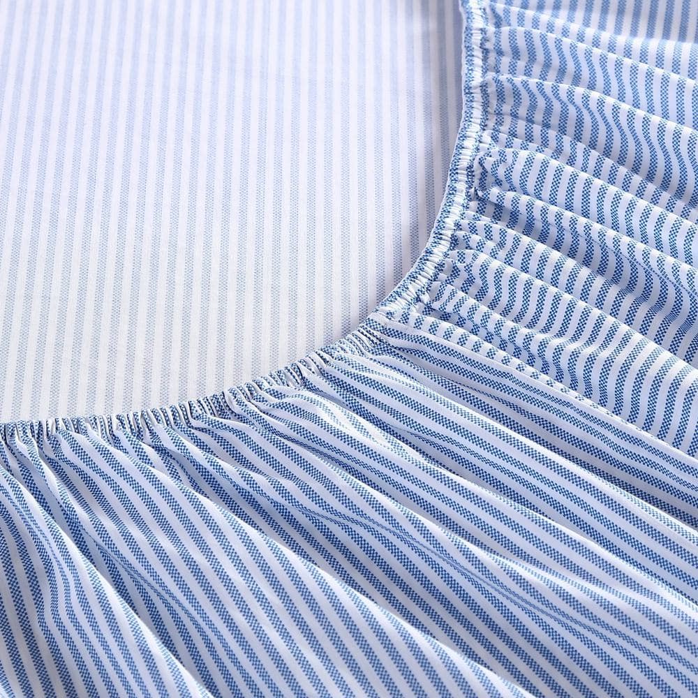 Twin Blue Cotton Percale Stripe Sheet Set