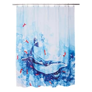 71 in. x 71 in. Blue Whale Shower Blue/White Curtain