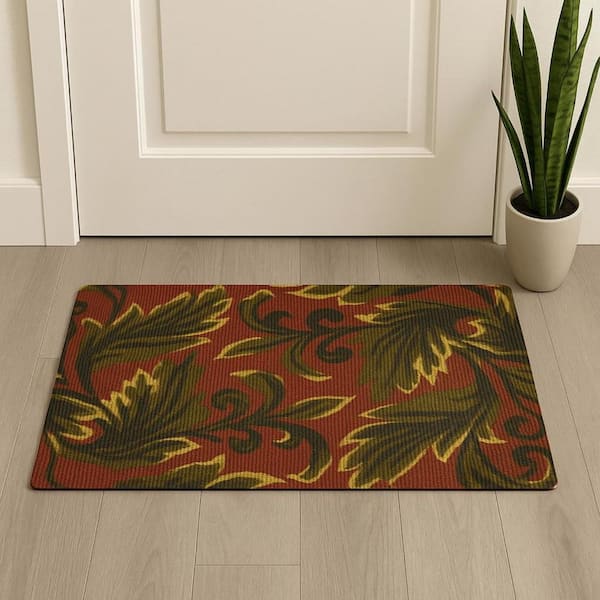 2 ft. x 3 ft. Brown And Green Jute Botanical Leaves Hand Woven Area Rug