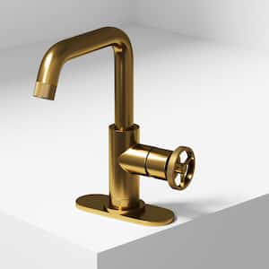 Cass Single Handle Single-Hole Bathroom Faucet Set with Deck Plate in Matte Brushed Gold