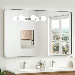 48 in. W x 30 in. H Modern Rectangular Silver Gray Aluminum Framed Wall Bathroom Vanity Mirror