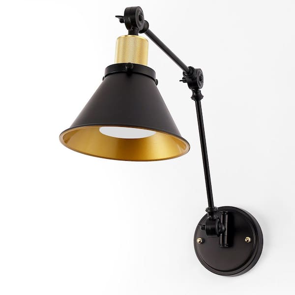 Emeritpro (2-Pack) 7.28 in. 1-Light Black and Gold Wall Sconce with Bell-Shaped Shade and Dual Swing Arms, E26 Base, Dimmable