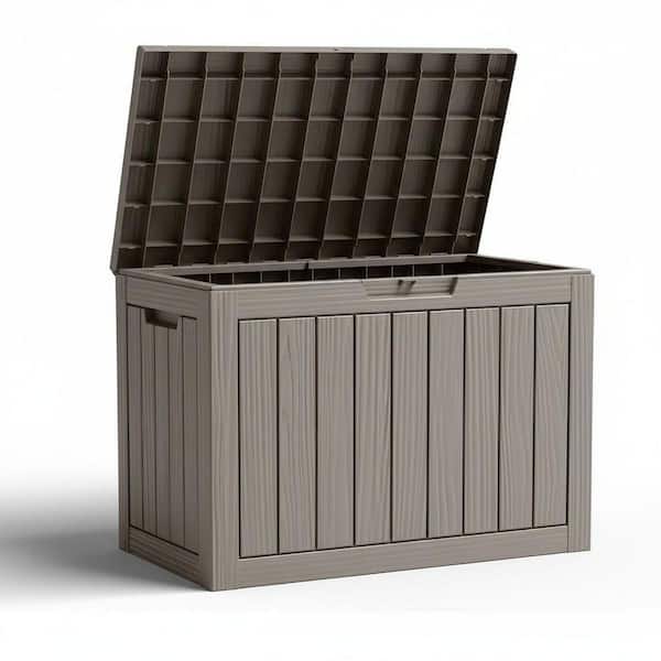 45 Gallon Brown Waterproof Resin Deck Box with Lockable Lid and Side Handles for Patio Cushions, Gardening Tools