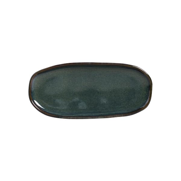 PORTO BRASIL 9.06 in. Oceano Dark Blue Stoneware Shallow Oval Platter Organic (Set of 4)