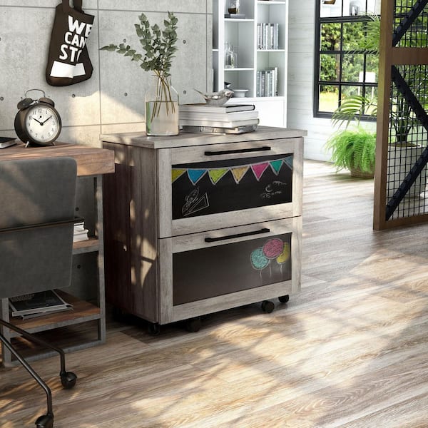 Kalamara Vintage Gray Oak Mobile File Cabinet with 2-Drawers