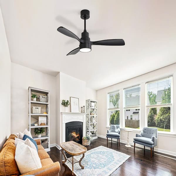 48 in. Standard LED Indoor/Outdoor Smart Standard Wood Black Ceiling Fan with Light Kits and Remote Control and APP