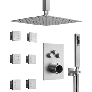 Multiple Press 7-Spray Ceiling Mount 12 in. Fixed and Handheld Shower Head 2.5 GPM in Brushed Nickel