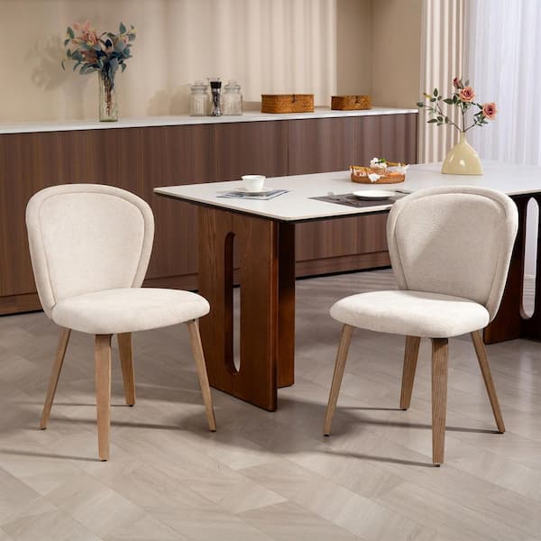 Glamour Home Bernt Beige Washed Woven Fabric Dining Chair with Natural Wood Legs Set of 2