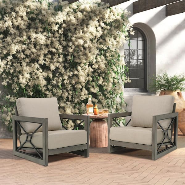 ULAX FURNITURE Marindo 2-Piece Aluminum Outdoor Lounge Chair with Sunbrella Cushions