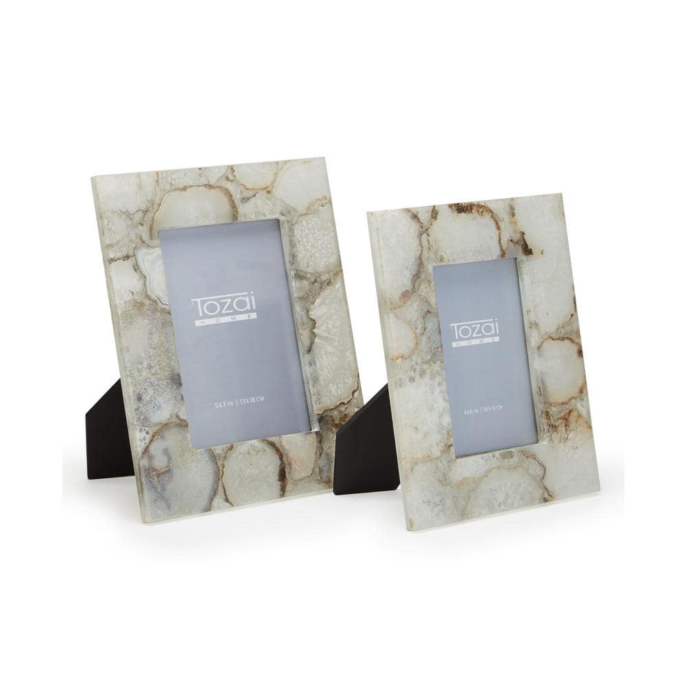 Two's Company Pearly Includes 2-Sizes: 4 in. x 6 in. and 5 in. x 7 in. White  Mother of Pearl Picture Frames in Gift Box (Set of 2) VTO100-S2 - The Home  Depot