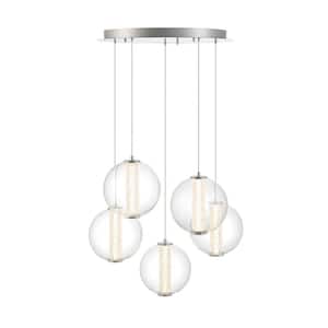 Atomo 175-Watt Integrated LED Chrome Tiered Chandelier with Clear Acrylic Shades