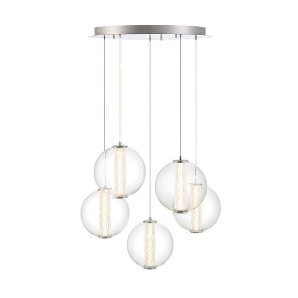 Eurofase Atomo 175-Watt Integrated LED Chrome Tiered Chandelier with Clear Acrylic Shades