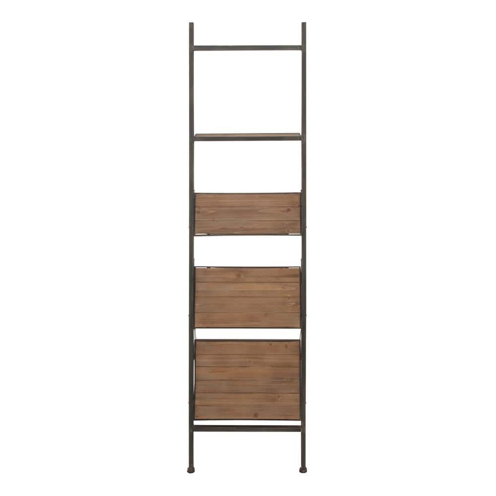 Rustic Brown Wood 4-Tier Ladder Shelving Unit - 77" Height
