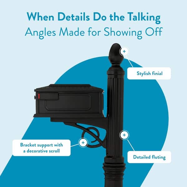 Architectural Mailboxes Stratford Plastic Mailbox & Post Kit – Medium Capacity, Black Polycarbonate, Decorative Scroll & Finial, Fits 4x4 Post