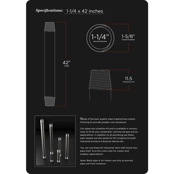 1-1/4 in. x 42 in. Black Steel Pipe