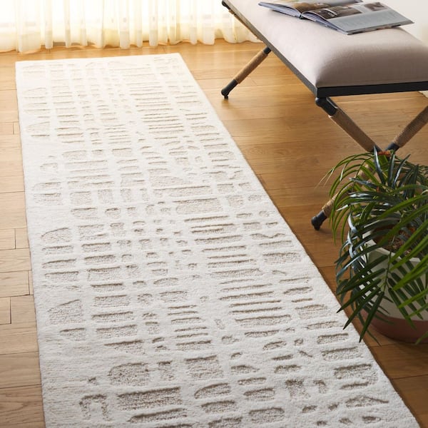 Ebony 2 ft. x 9 ft. Ivory/Gray Contemporary Textured Grid Runner Rug