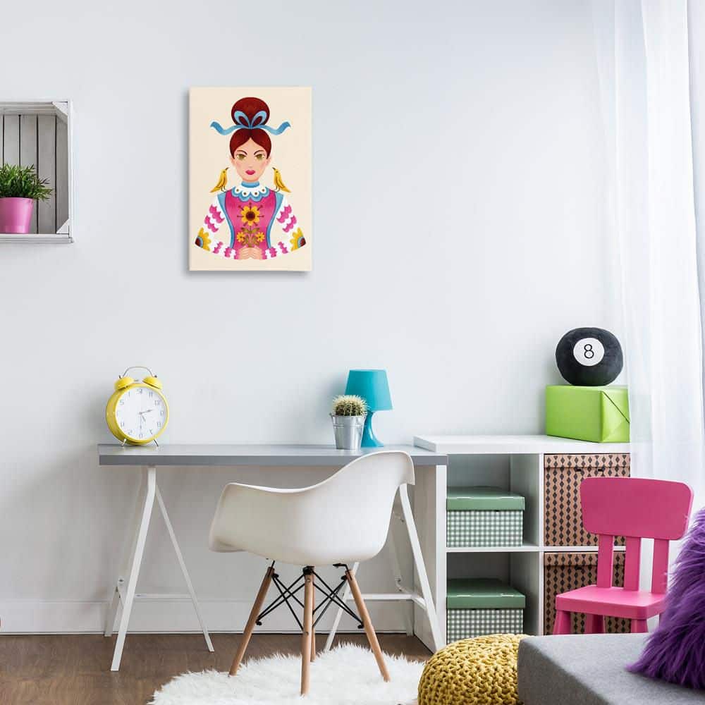 Brunette Girl with Birds by Hannah Moren Unframed Abstract Graphic Art Print 24 in. x 16 in. price history on PriceWatchPro