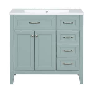 36 in. W x 18 in. D x 36 in. H Single Sink Freestanding Bath Vanity in Green with White Ceramic Top