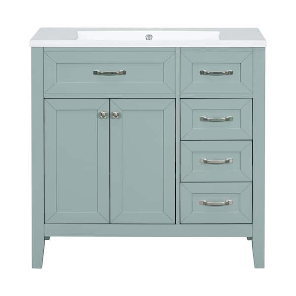 Boosicavelly 36 in. W x 18 in. D x 36 in. H Single Sink Freestanding Bath Vanity in Green with White Ceramic Top
