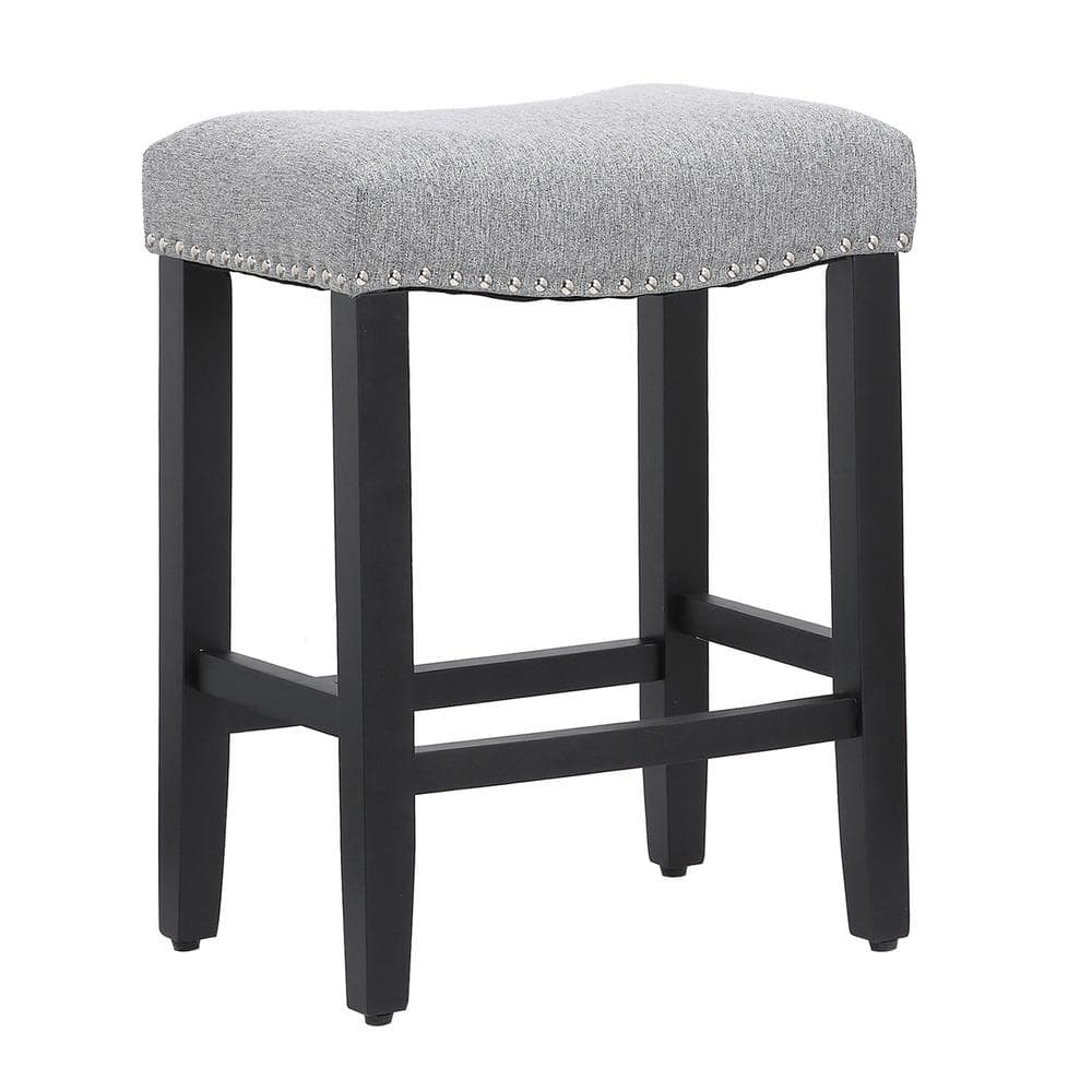 24" Black and Gray Upholstered Saddle Wood Counter Stool