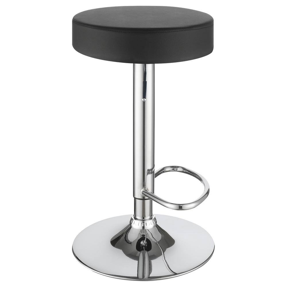 Black Faux Leather Adjustable Swivel Bar Stool with Chrome Base