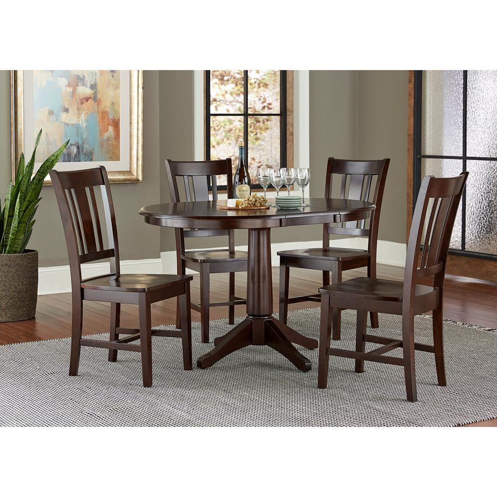 Espresso Oval Extendable Wood Dining Table with Leaf