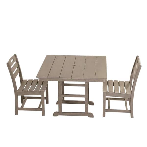 3-Piece Antique Brown HDPE Patio Dining Set, 37.8 in. Square Table with 2 Chairs for Outdoor