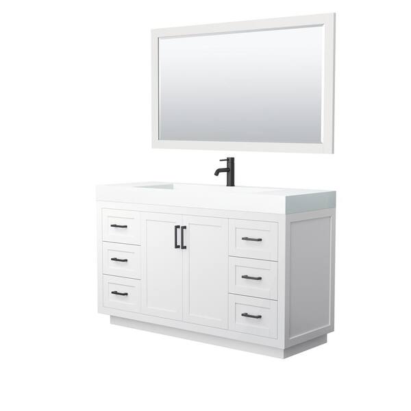 Wyndham Collection Miranda 59.5 in. W Single Bath Vanity in White with Solid Surface Vanity Top in White with White Basin and Mirror