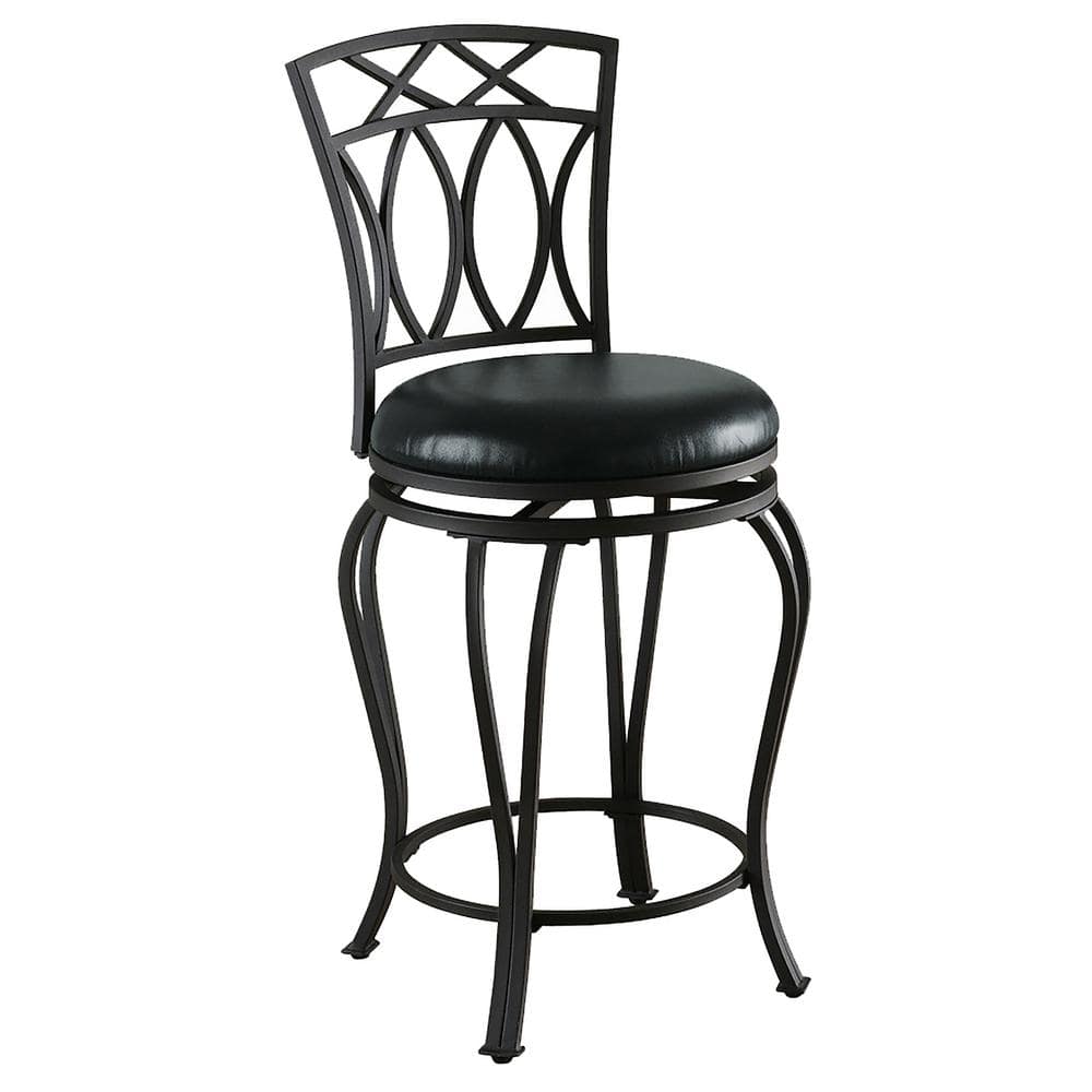 Transitional Black Leatherette Swivel Counter Stool 17"W x 39"H