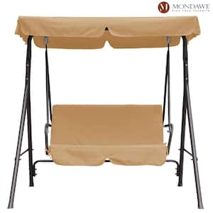 Khaki 2-Person Outdoor Porch Swing Chair Yard Glider Lounge Chair with Removable Cushion & Convertible Canopy
