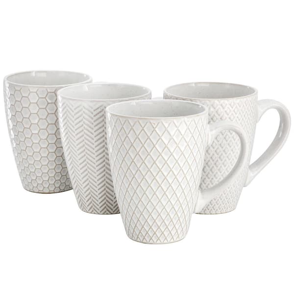 Earlhart 4 Piece 16 Ounce Stoneware Assorted Pattern Mug Set in White