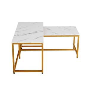 35.40 in. White Rectangle Wood Modern Nesting Coffee Tables Set