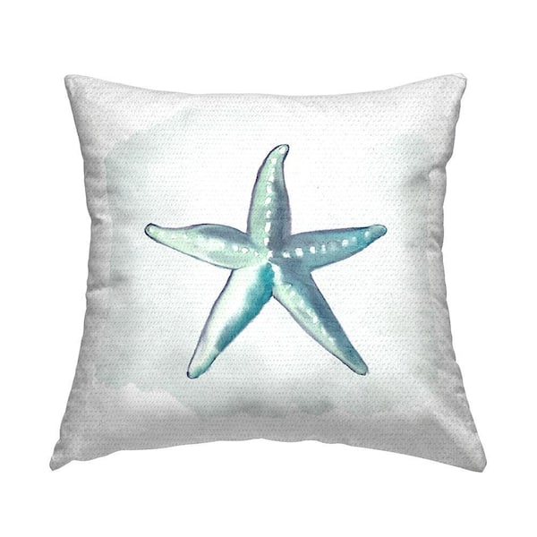 Nautical Blue Starfish Casual Sea Life Animal Blue Square Outdoor Throw Pillow