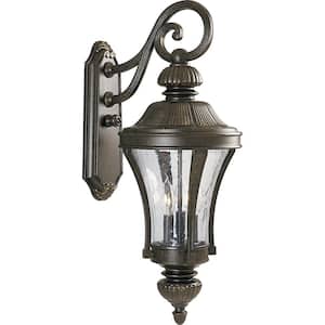 Nottington Collection 3-Light Forged Bronze Water Seeded Glass New Traditional Outdoor Large Wall Lantern Light