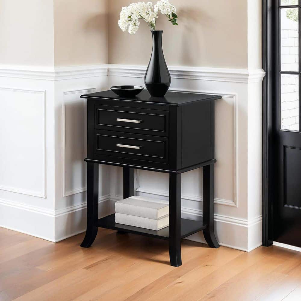 Sydney 22 in. Espresso Rectangle Wood 2-Drawer Entryway Hall Table with Shelf