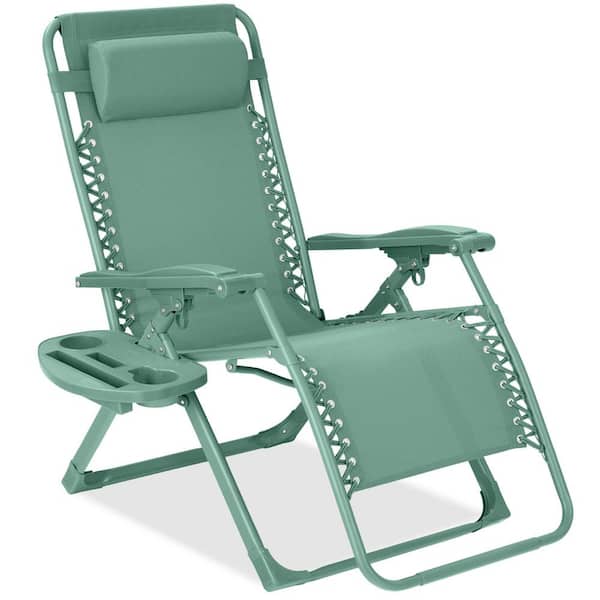 Best Choice Products Seafoam Metal Zero Gravity Folding Beach Chair and Patio Recliner with Side Tray and Headrest