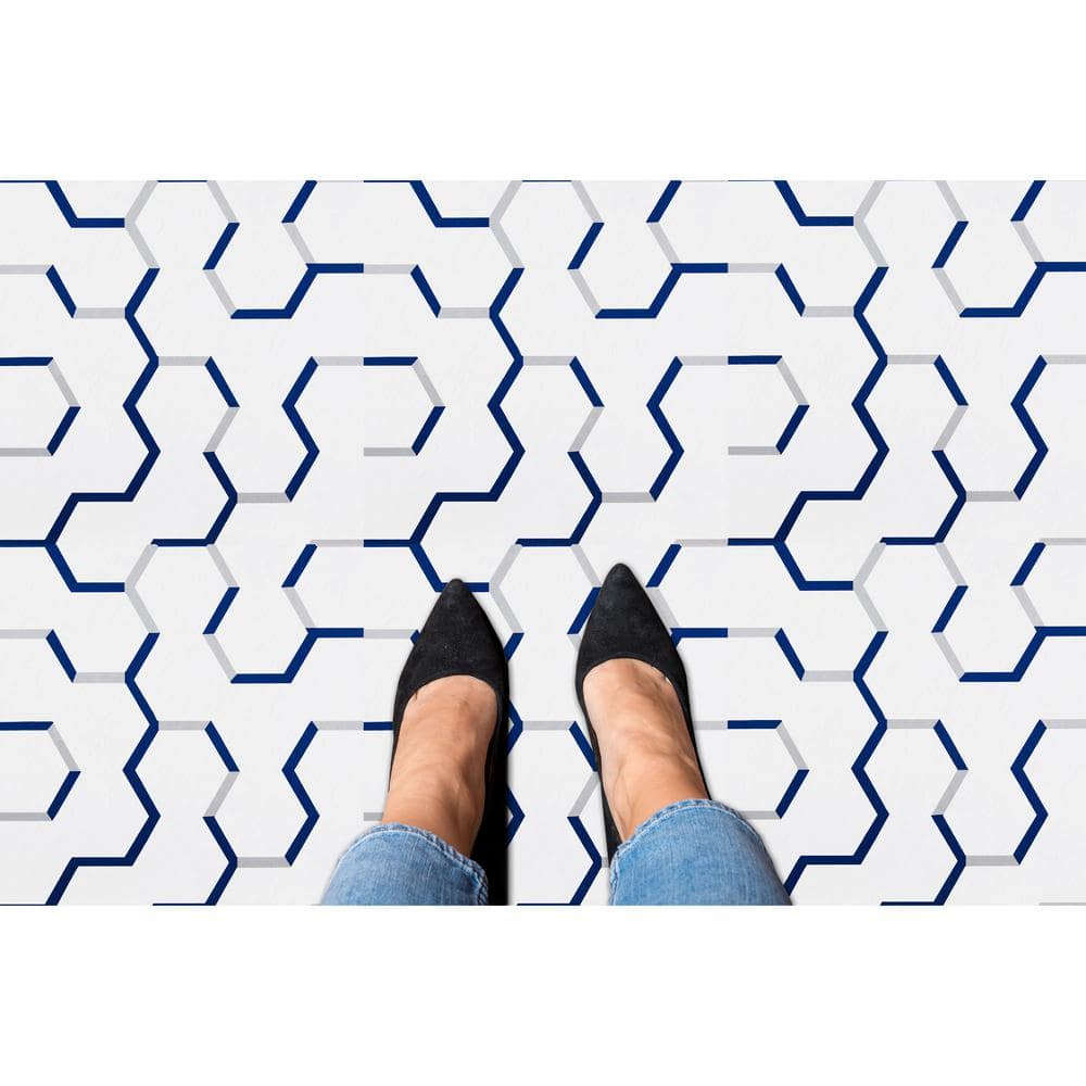Navy and White Geometric Self-Adhesive Vinyl Floor Tiles