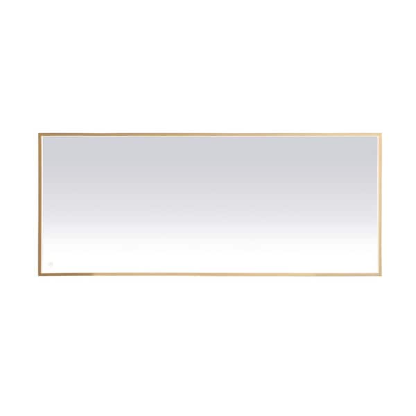 Unbranded Timeless Home 72 in. W x 30 in. H Modern Rectangular Aluminum Framed LED Bathroom Vanity Mirror in Brass