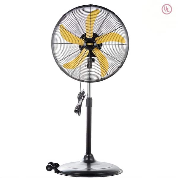 20 in. High Velocity 3-speed Industrial Pedestal Fan in Yellow, 80° Oscillating, Powerful Motor, 5000 CFM, UL Certified