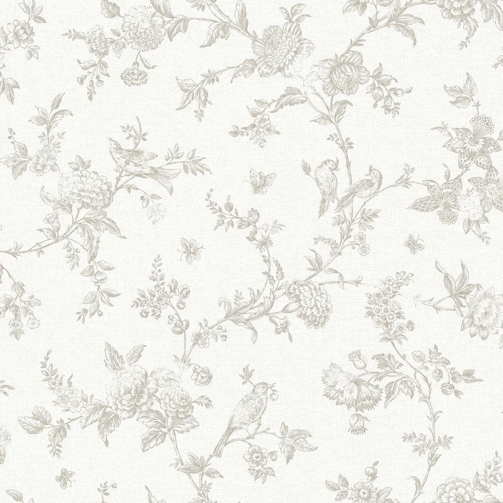 Chesapeake Nightingale Taupe Floral Trail Matte Pre-pasted Paper ...