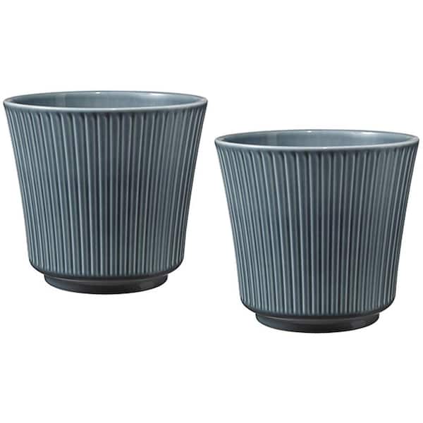 SK 6.7 in. (17 CM) Ceramic Delphi Shiny Blue Gray Twin Pack
