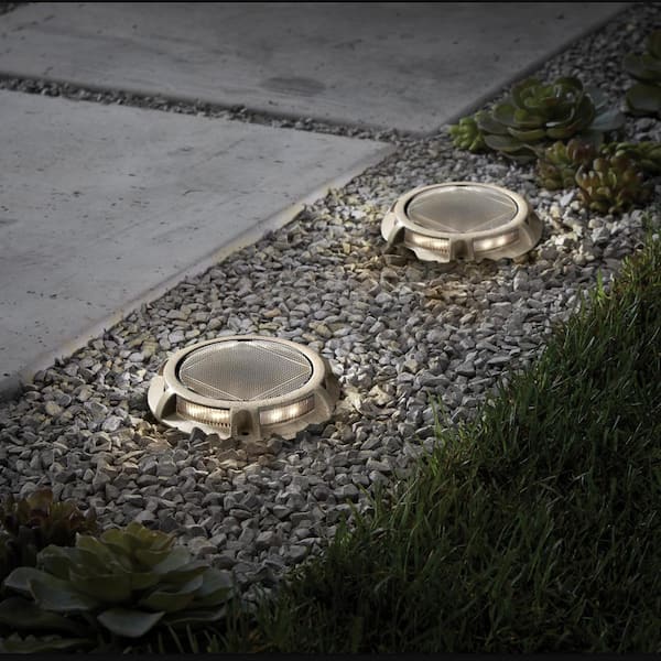 Hampton Bay Solar 15 Lumens Natural Stone Integrated LED In-Ground Disk Path Light with Textured Lens (4-Pack); Weather Resistant