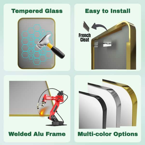 24 in. W x 36 in. H Rectangular Aluminum Framed Wall Bathroom Vanity Wall Mount Mirror in Gold